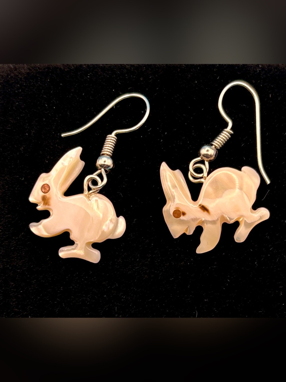 Rabbit hand carved bunny earrings.
